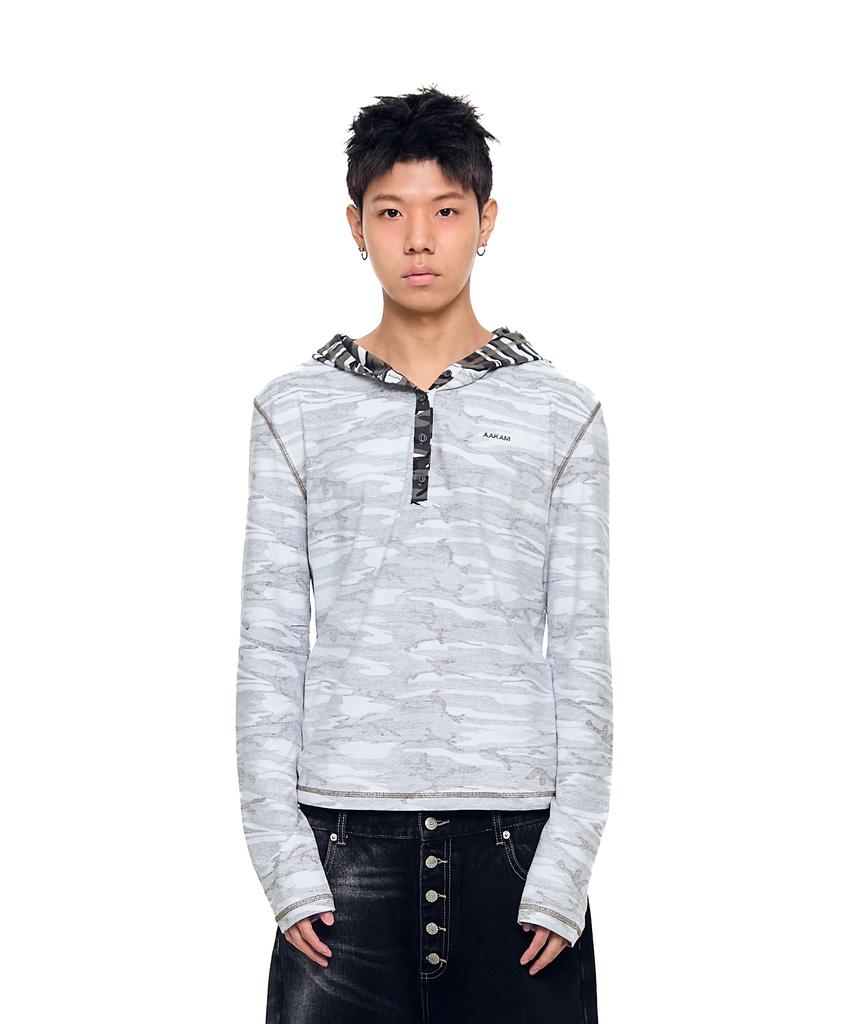 AAKAM Camo Contrast Hooded Long Sleeve (White)