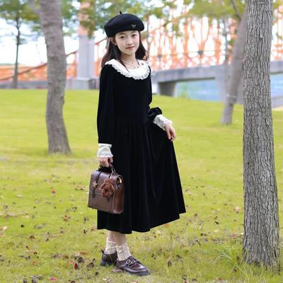 Modisches Samtkleid für Mädchen für Herbst und Winter Kinder Schwarzes Samt Prinzessinnenkleid