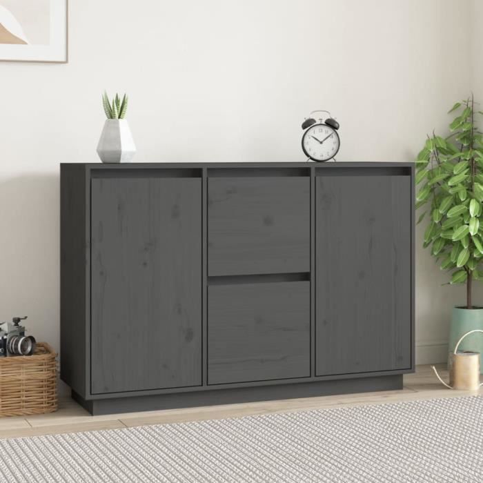 814311 vidaXL Buffet Gris 111x34x75 cm Bois massif de pin