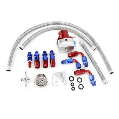 Kit Regulador de Presión de Combustible de Coche Universal Ajustable con Manómetro 100PSI (Rojo+Plata)