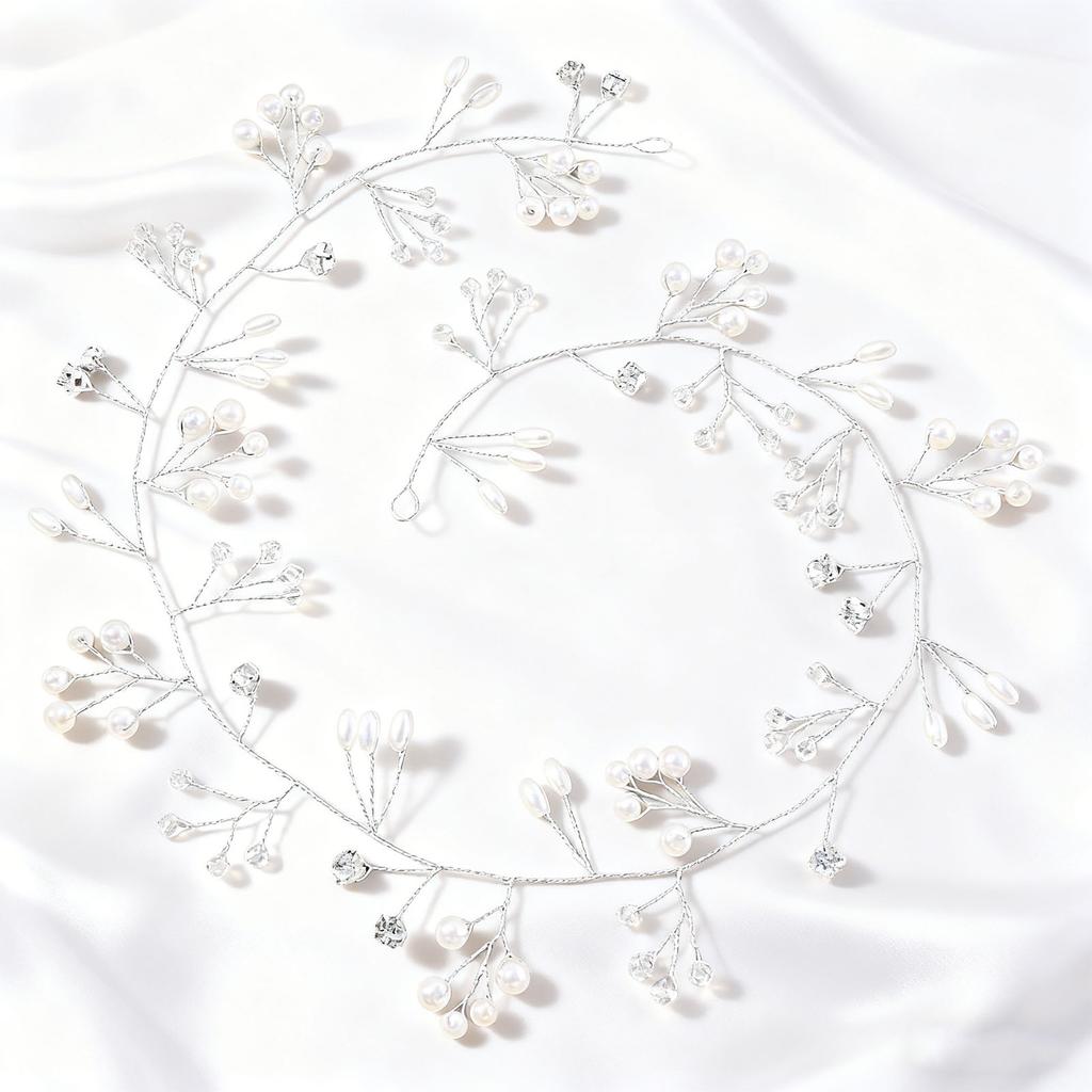Bridal Headpiece Handcrafted Pearl Rhinestones Decoration Hair Accessory Headdress for Wedding Prom 19.7in