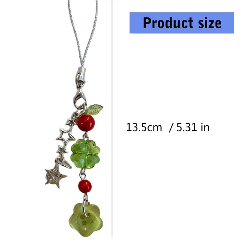 Fashionable Four Leaf Grass Keychain Button Inspired Beaded Charm Hanging Pendant Korean Style Decoration