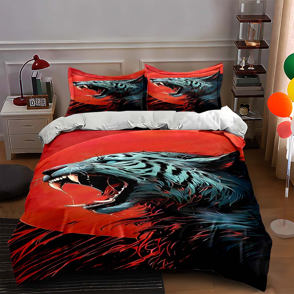 

Roaring tiger illustration. Bedding Duvet cover sets Duvet covers Pillowcases gifts (1 * Duvet Cover 2 * Pillowcases, without duvet insert) 135x200cm