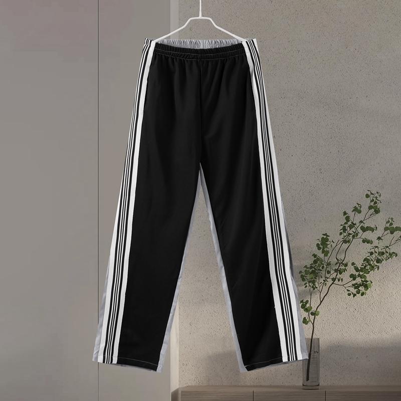 Pantaloni a righe patchwork casual da donna, a maniche lunghe, con coulisse, larghi, modello doppiopetto, 2024, autunno, da ufficio, da donna