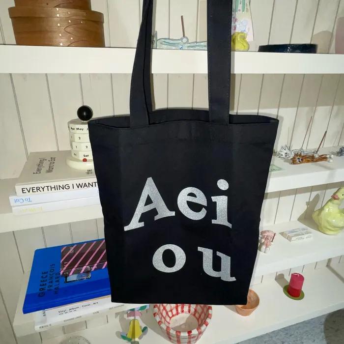 Aeiou Logo Bag (Cotton 100%) Black Silver