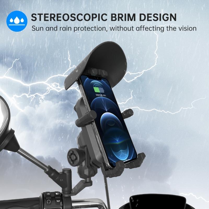 Motorcycle Phone Holder 15W Wireless Charger USB Fast Charging Bike Rack Support