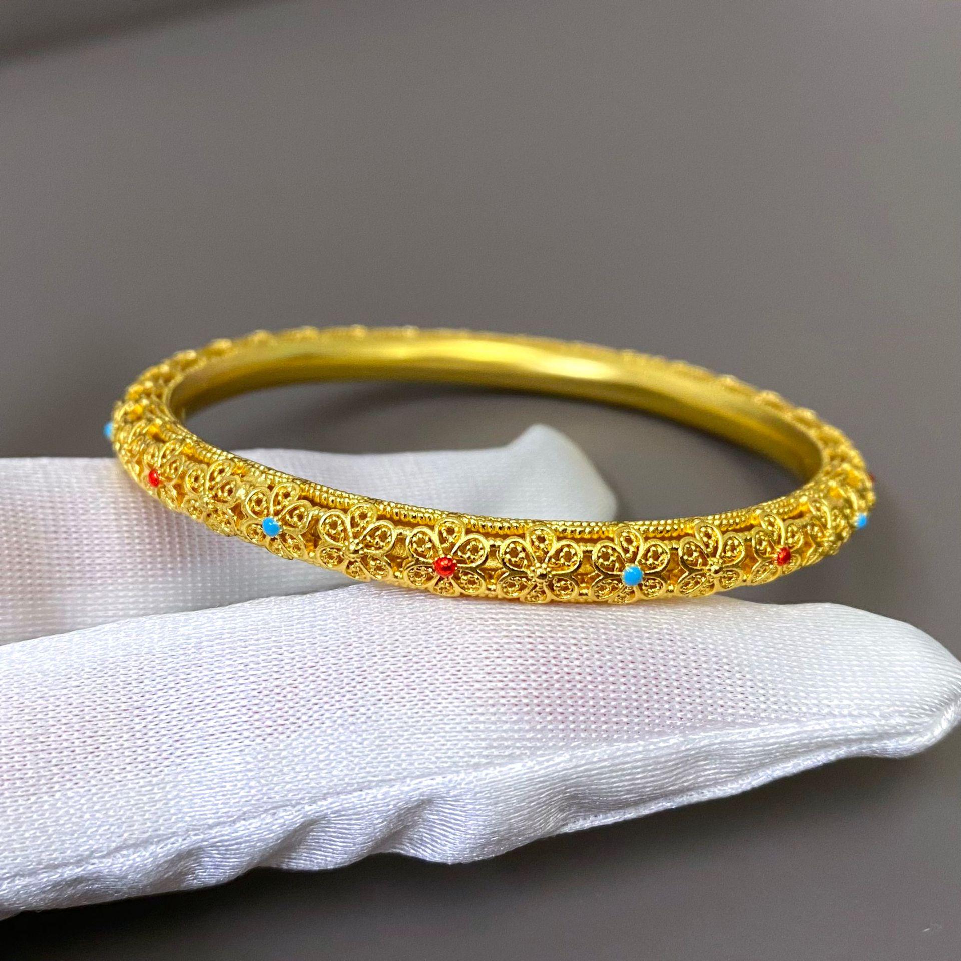 

Золотой Дворцовый Стиль Китайская Филигрань Эмаль Синий Браслет: Ретро Классические Королевские Украшения 58#