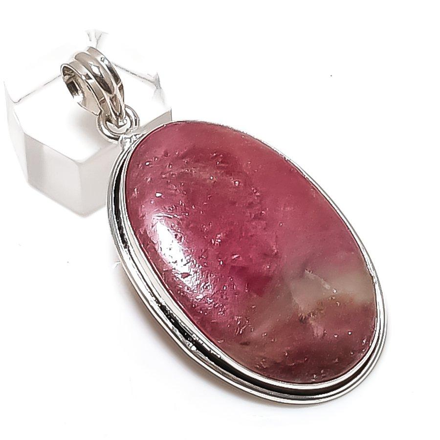 Pink Thulite Gemstone Handmade 925 Sterling Silver Jewelry Pendant 2.25" y7R86