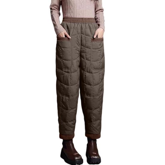 Women Harem Pants Elastic High Waist Lightweight Down Trousers with Large Pockets Thick Warm Quilt Pants