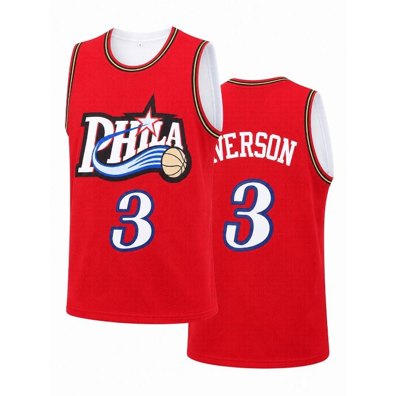Fashion Retro Iverson 3 PHILA Split Jersey Black & Red Two-Tone Print Sports Uniform Casual 3d Printed Vest Kids and Men Women
