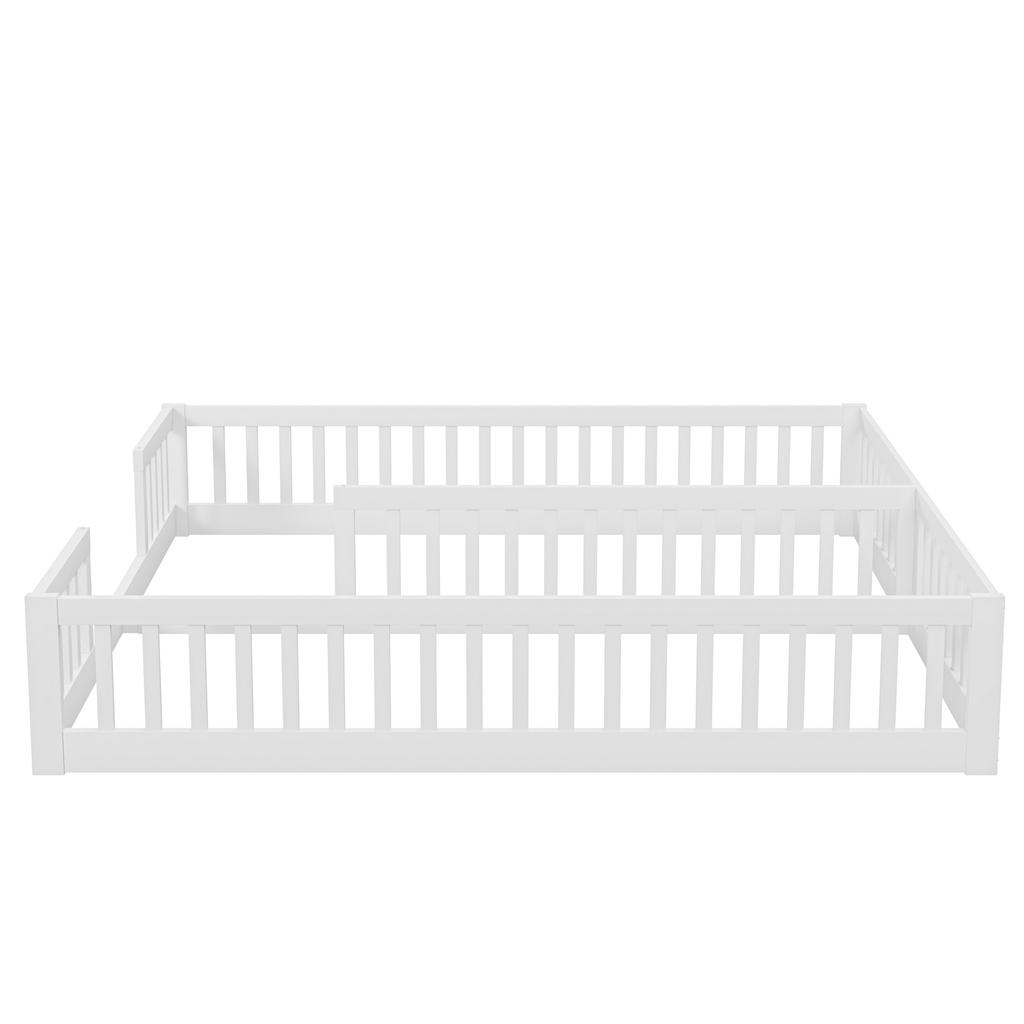 Panel Bed, 90 x 200 cm, Children's Bed with Guardrail, Without Slatted Frame (without mattress), for Families with Two Children, Pine Wood, White