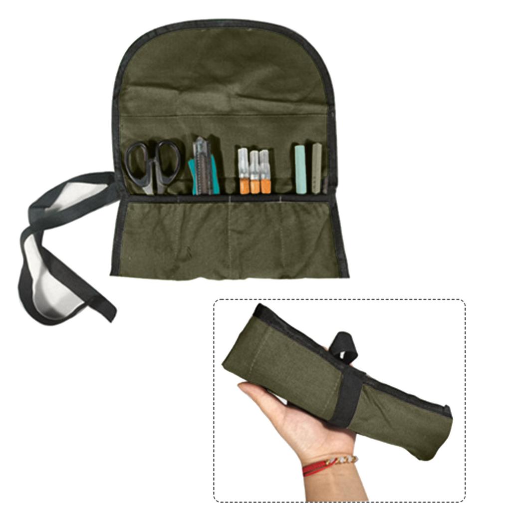 Tool Bag Roll Up Canvas Tool Organizer for Men Women Portable Tool Storage Box with 4 Pocket Small Carrier Bag