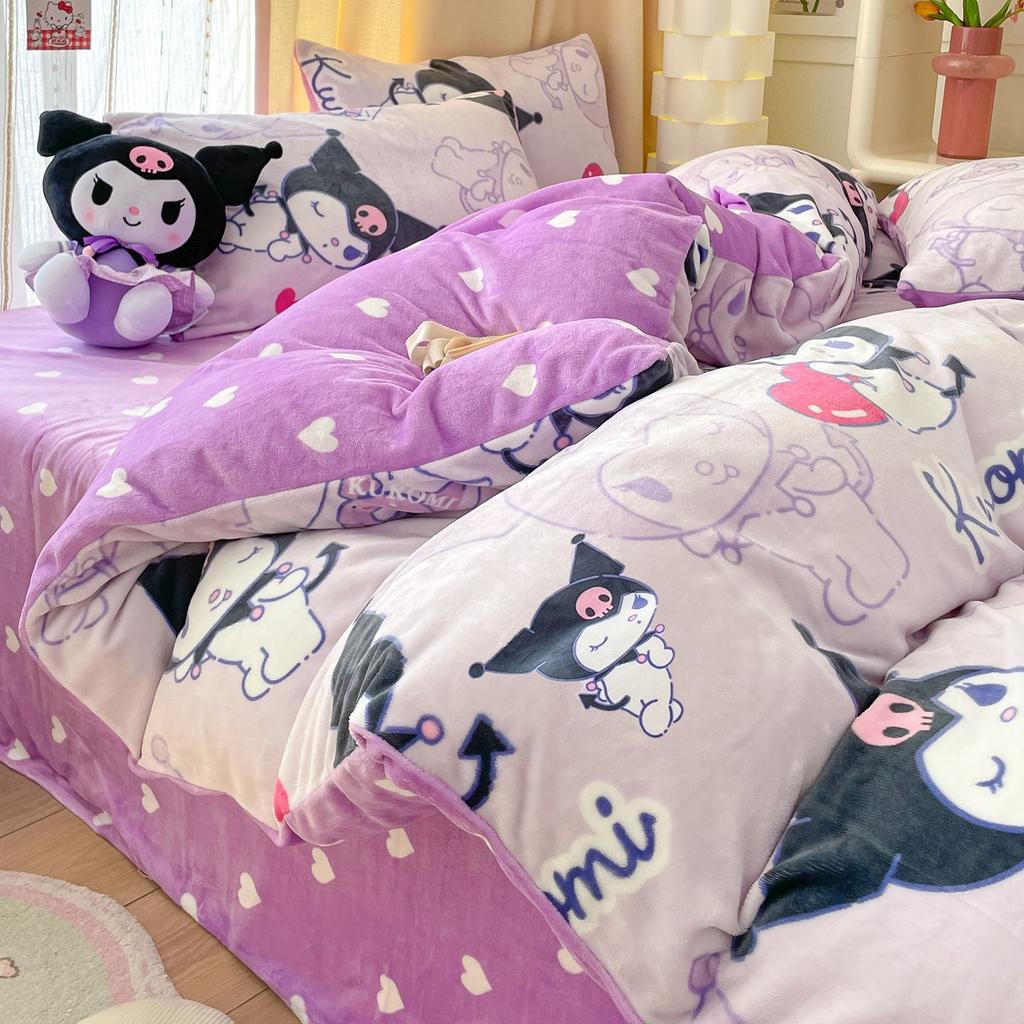 Children'S Thickened Milk Fleece Bed Four-Piece Warm Coral Fleece Fleece Quilt Cover Student Bedding