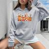 Ladies Spring Autumn Casual Hooded Long Sleeve Big Pocket Halloween Pumpkin Drink Dog Printed Pullover Hoodies Sweatshirt Top