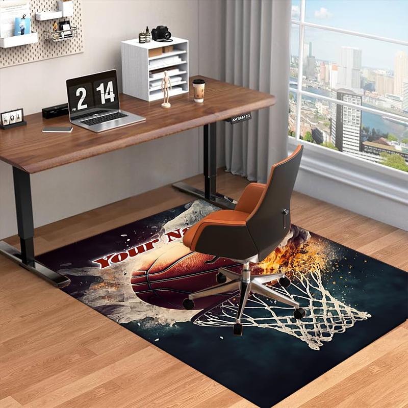 1PC Custom Name Fire Basketball Hoop Action Theme Floor Mat Ideal for Living Room, Game Rooms, Office, Bedroom,Floor Mat Playful Design49