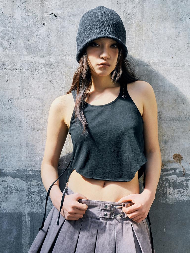 YEEL Side String Tank Top Black