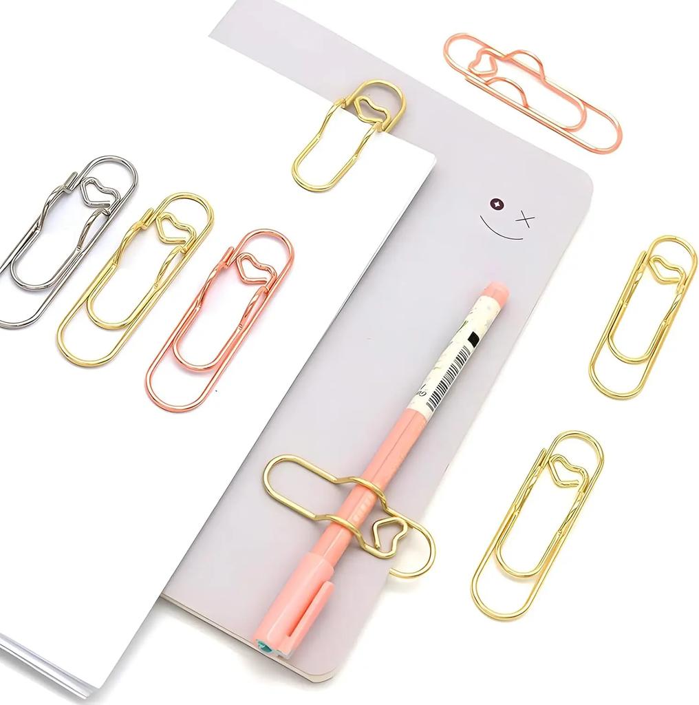 Multifunctional Metal Heart Shaped Clip Bookmark Pen Holder Stationery Notebook Accessory Fixing Base Clip Bookmark Hanger