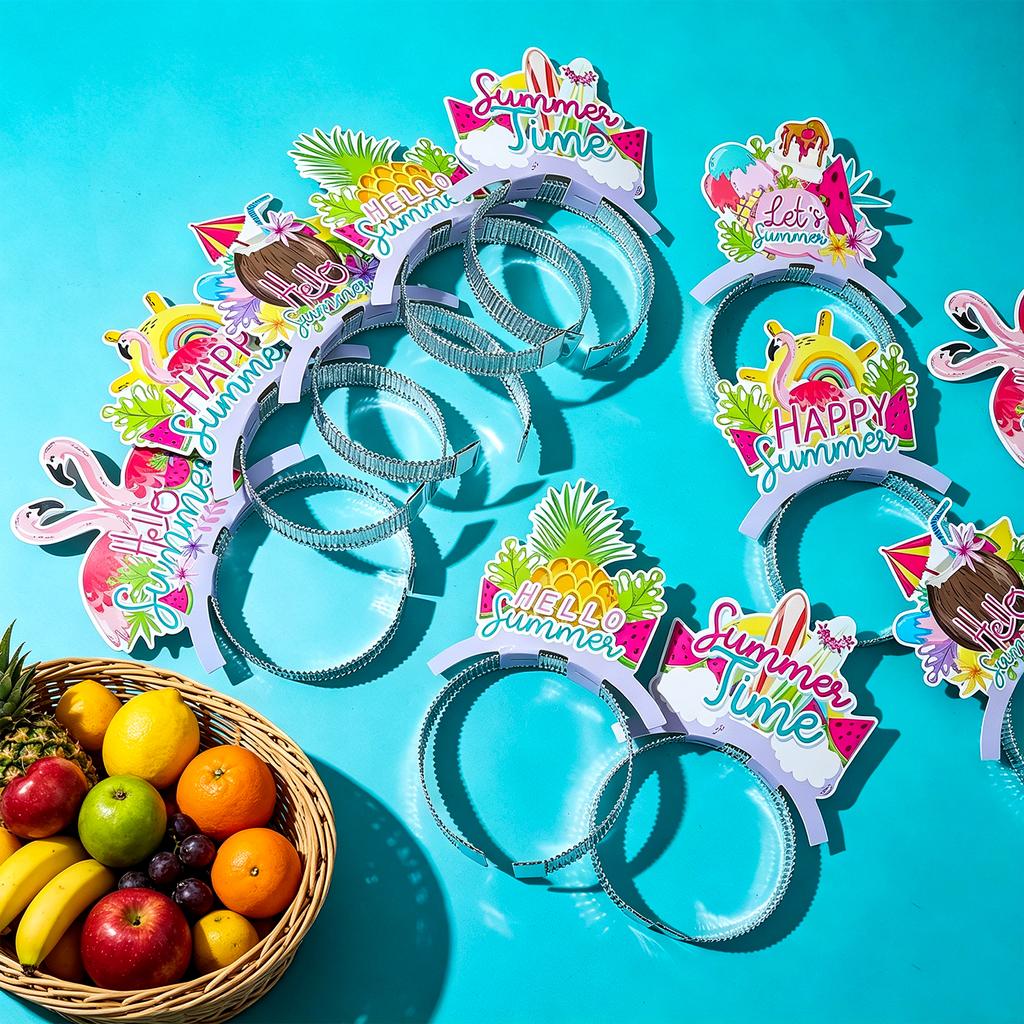 12 Pcs Hawaiian Party Headband Summer Headbands Tropical Fruit Hair Band
