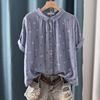 Niche Literary Temperament Lapel Printed Short-sleeved Shirt Women's Double-layer Cotton Yarn Loose Casual