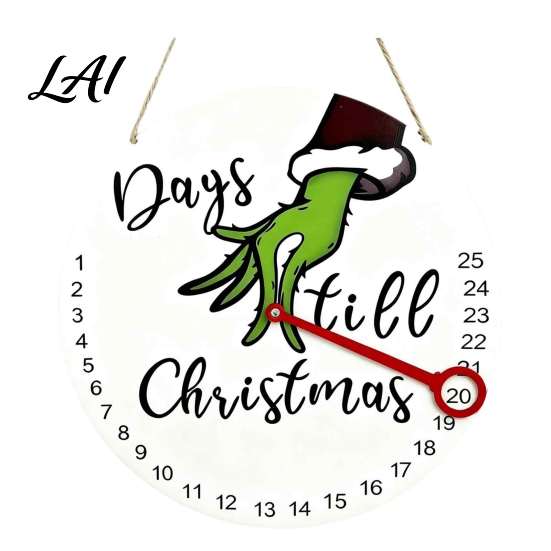 Holiday Countdown Sign Christmas Calendar Reusable Days Until Door Hanging Sign Wooden Vintage Round Wreath Hanger for Wall Decor Interactive