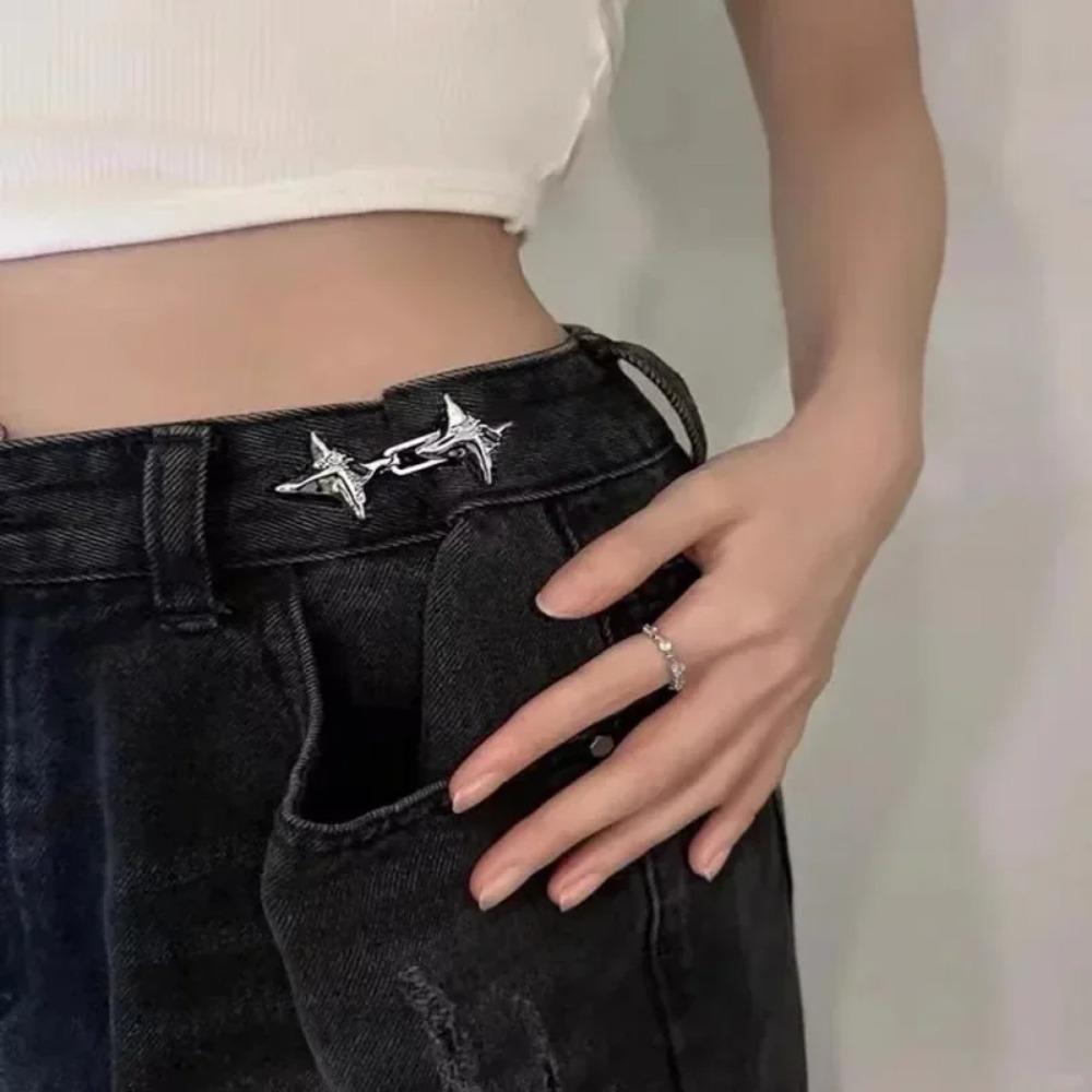 Fashion Four Pointed Star Jean Waist Tightener, Adjustable Waist Buckle Fixer for Pants