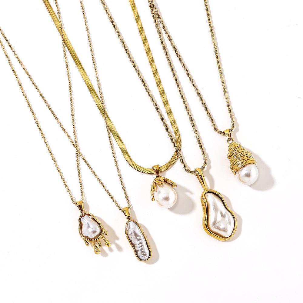 Yingtai Stainless Steel Women's Necklace with Imitation Pearl and 18k Gold Vacuum Plating