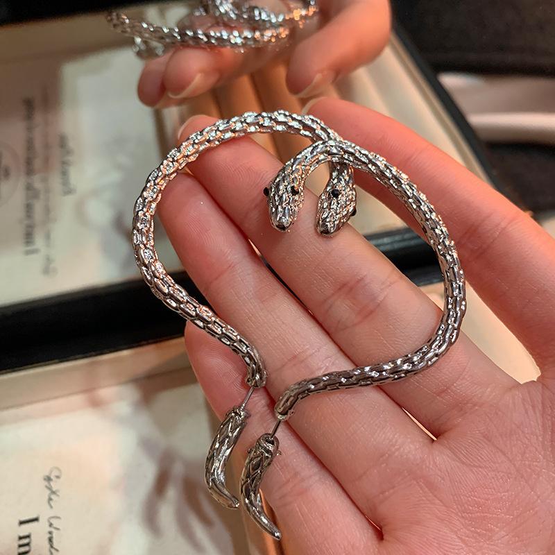 Wiszące kolczyki wkrętki w kształcie wijącego się węża damskie retro niszowy design kolczyki punkowy przesadzony temperament biżuteria do uszu