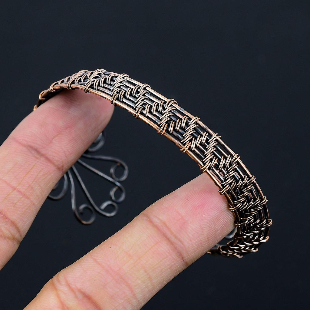 Oxidized Copper Wire Wrapped Cuff Designer Bangle