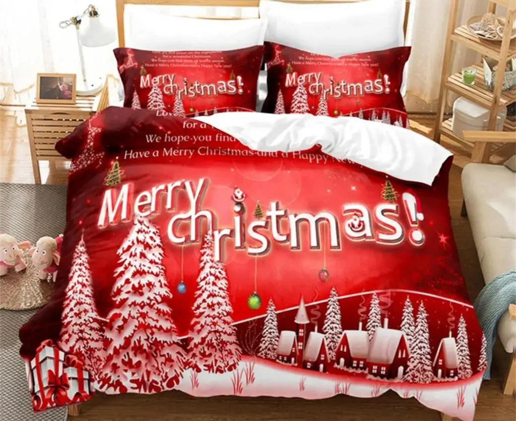 Christmas Quilt Cover Bedding Set Duvet Comforter Pillow Case Twin Queen King Double Full Single 3PCS Bedroom Decor Women Gift
