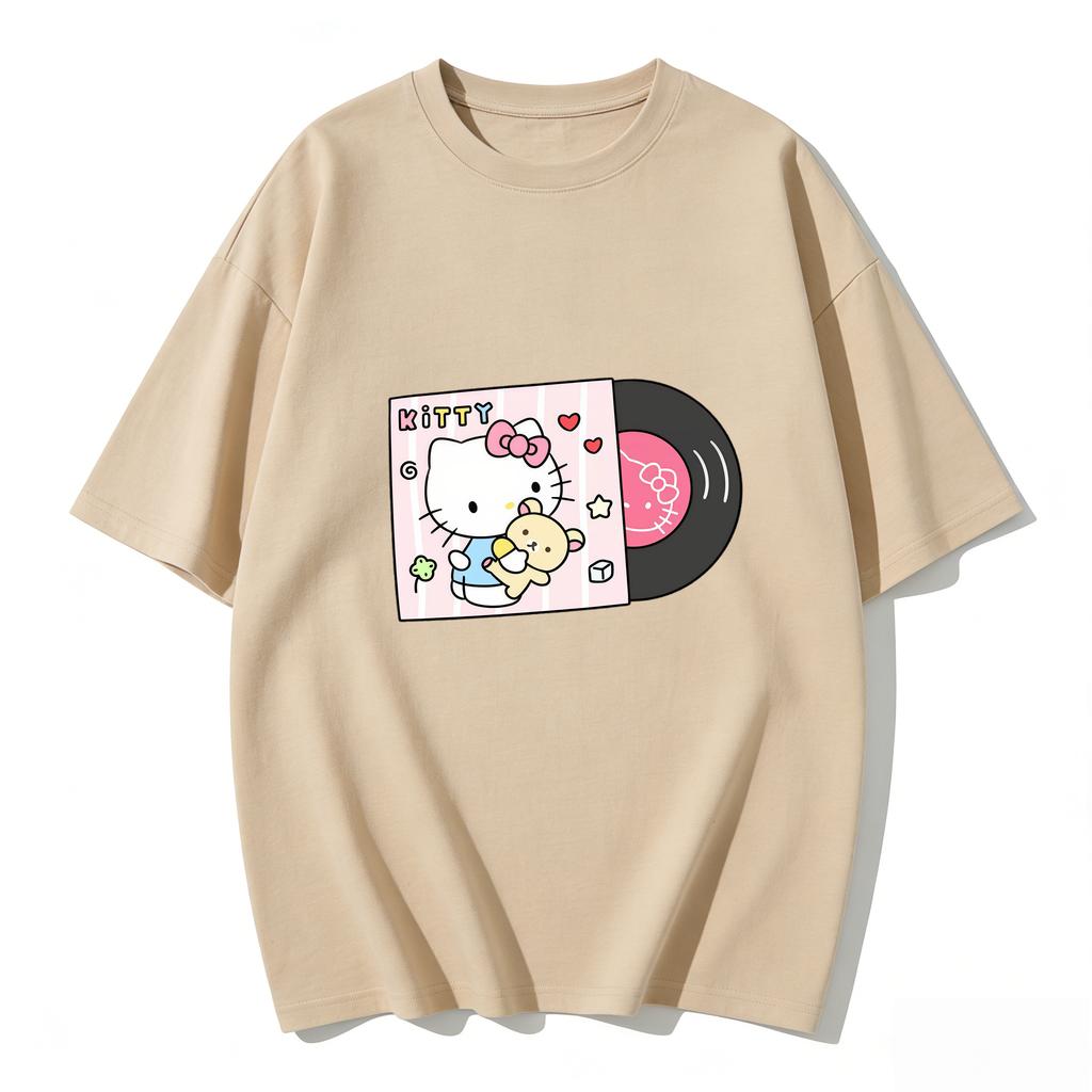 2026 Summer Hello Kitty Cartoon Printed Short Sleeve Pure Cotton Tshirt Womens Family Matching Outfits Classic Fashion Tee Top