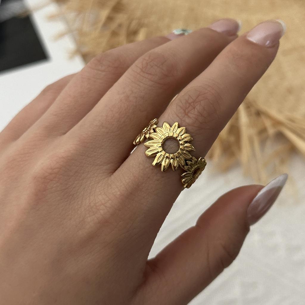 Stainless Steel Vintage Punk Finger Rings Set For Women Men Gold Plated Flower Leaves Texture Open Ring Party Statement Jewelry