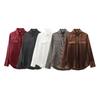 Kaslead New Arrival Women's Fashion Style Fashion Pocket Silk Satin Texture Long Sleeves Shirt 8987213