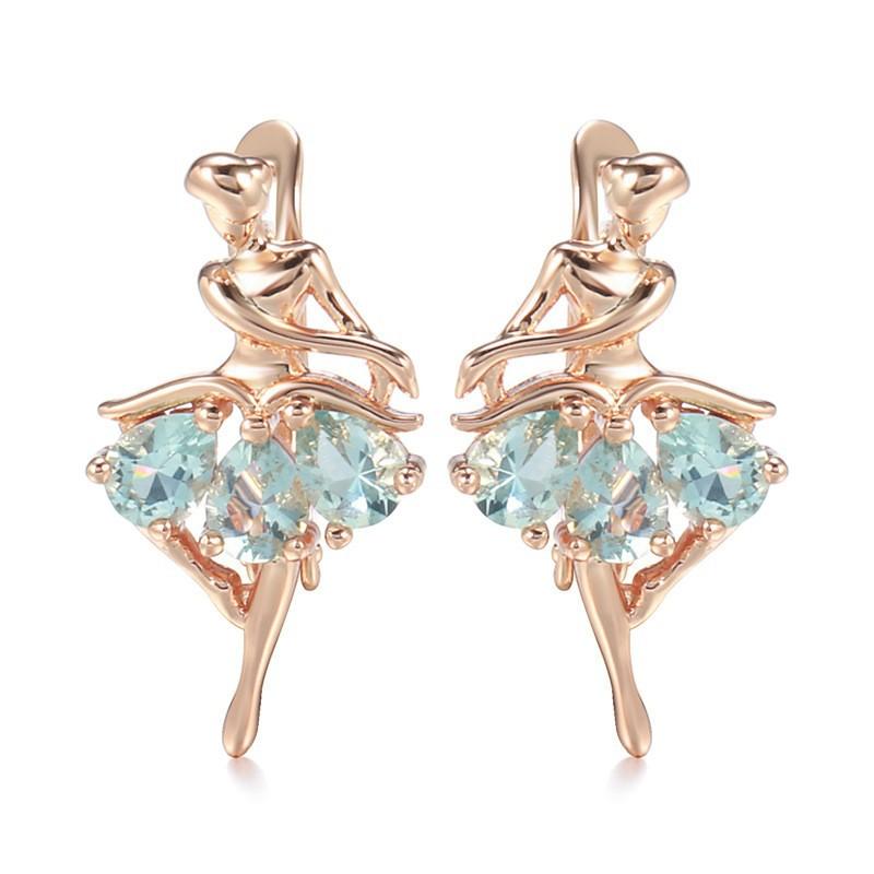 585 Ballet Girl, Earrings, Wind Power Copper Zircon, Personality Trend Earrings
