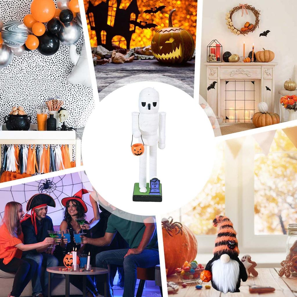 Halloween Nutcracker Wooden Nutcracker Figures Holiday Decor Halloween Figurine Goody Bag Fillers for Home Display Shelf Party