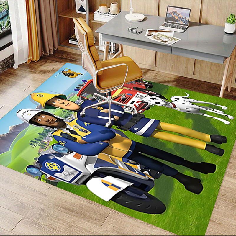 1pc Fireman Sam Adventures Carpet for Playroom Bedroom Living Room Sofa Home Decor,kids Game Area Rug Non-slip Floor Mat Y72898