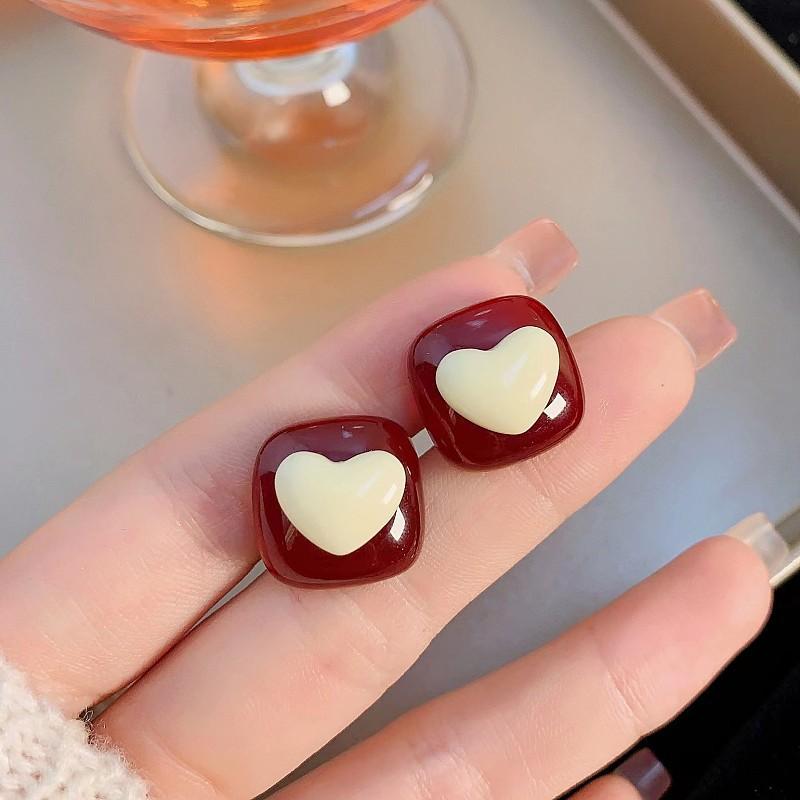 Fashion Temperament Sweet Flower Stud Earrings Women's Red Bow Flower Earrings Versatile Exquisite Daily Atmosphere Earrings