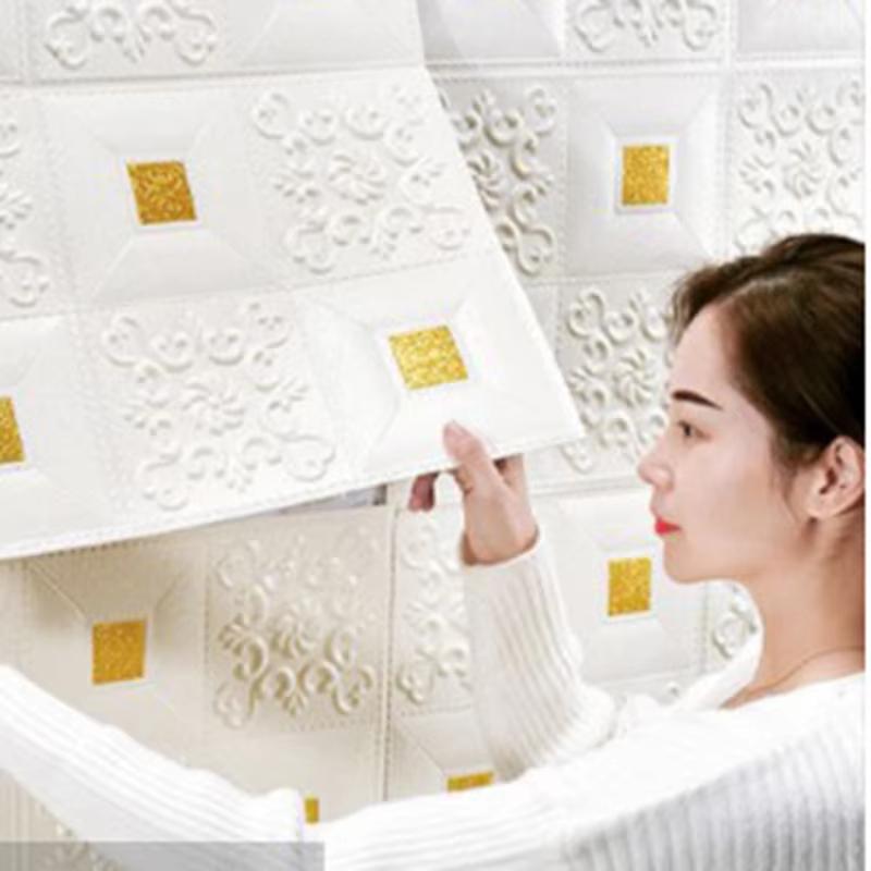 70cmx10m 3D Self-adhesive Wall Stickers for Living Room Bedroom Sound Insulation Foam Wallpaper Home Decoration