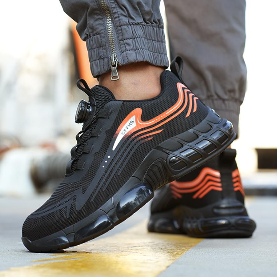Rotary Button Steel Toe Cap Safety Shoes For Men Light Breathable Sneaker Comfortable Indestructible  Work Sneakers
