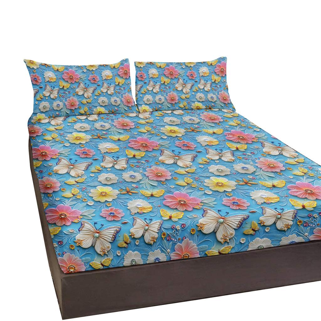 Crystal Butterfly 3-Piece Bedding Set, A Combination Of Three-Dimensional Fresh Flowers And Butterflies, Suitable For Beds(Home)