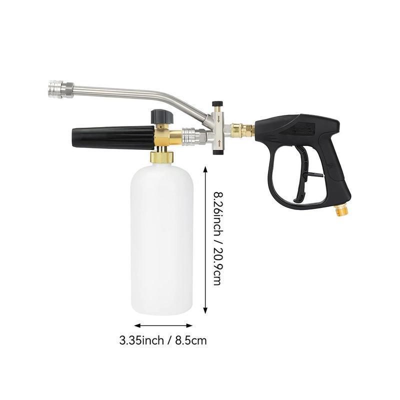 Dual-Function High-Pressure Water Gun with Aluminum Valve and Stainless Steel Nozzle, Foam Pot Attachment, and Five-Color Nozzle Heads