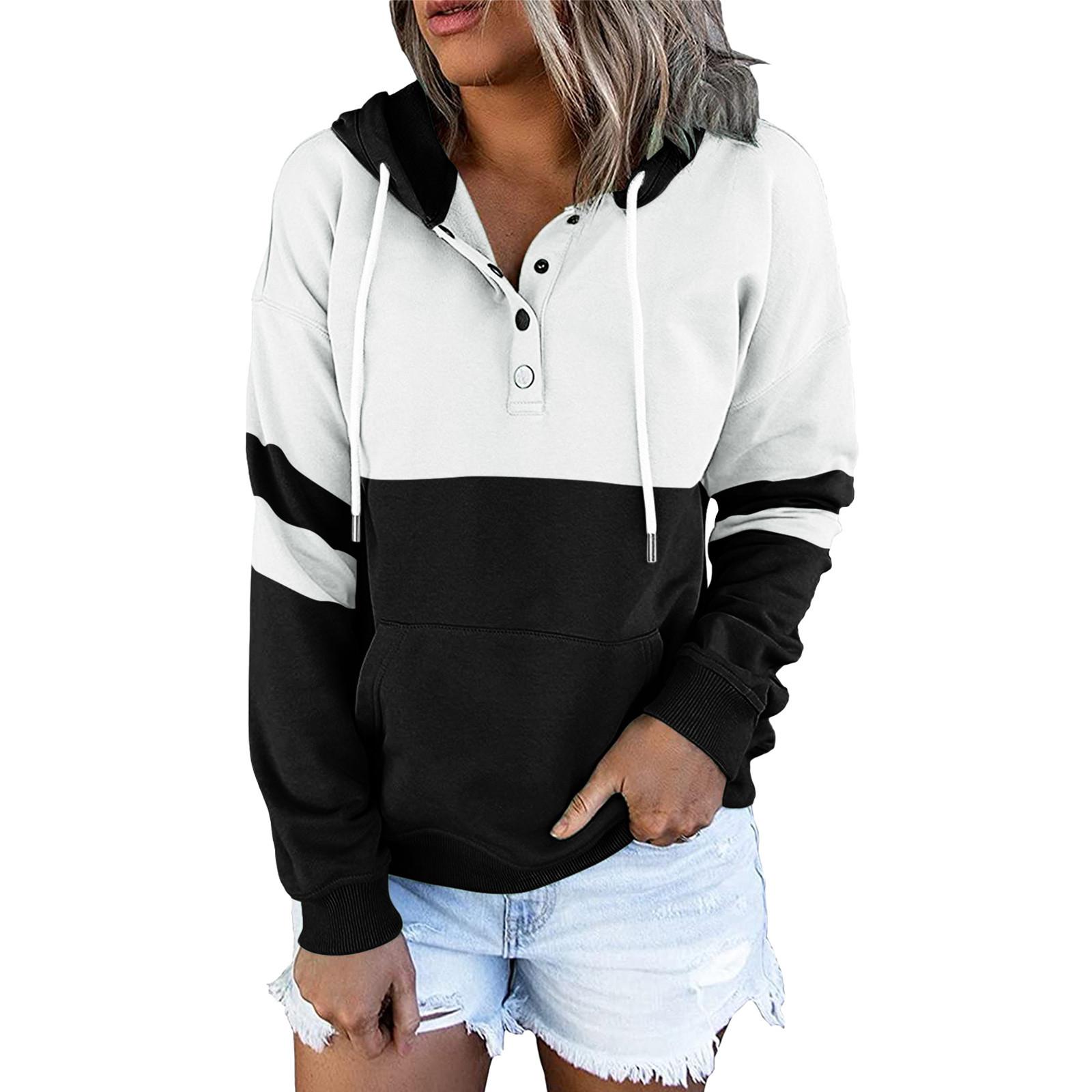 

Women s Pullover Hoodies Tops Casual Button Down Long Sleeve Pocket Sweatshirts S чёрный
