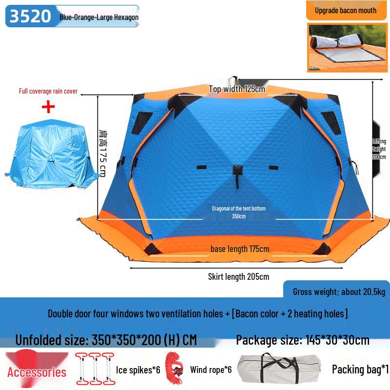 Hexagonal Cotton Ice Fishing Tent - Thickened, No Assembly Needed