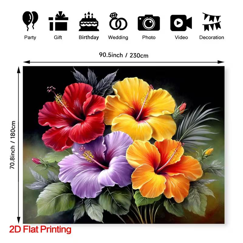

2D Colorful Hibiscus Flower Backdrop - Tropical Floral Photography Background Banner for Party & Wedding Decor 47.2x31.5inch/120*80cm