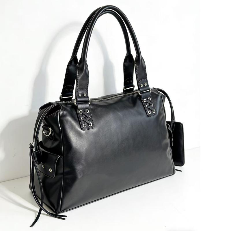 Small-scale Retro Motorcycle Large-capacity Rivet Commuter Tote Backpack with Shoulder Strap and Crossbody Design