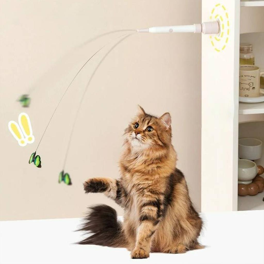 Interaktives Katzenspielzeug mit Saugnapf, drehender Schmetterling, Katzenangel, automatisches Katzenteaser-Spielzeug für Wohnungskatzen