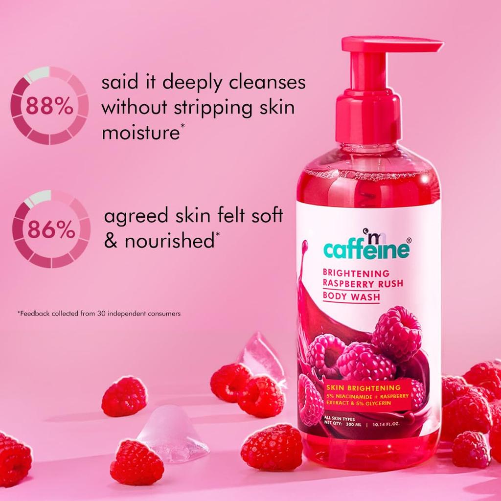 mCaffeine Brightening Body Wash 300ml Pack of 1 | Niacinamide & Raspberry Shower Gel for Dry Skin Glow