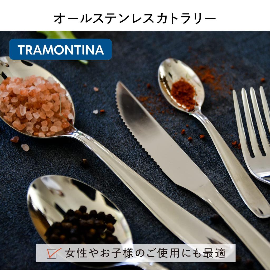 Tramontina Malaysia Lightweight Stainless Steel Cutlery Made in TRAMONTINA 24-Piece Dishwasher-Safe Set, Gift, Brazil, 66902/976