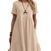 Summer Vintage Loose Pocket Solid Color Crew Neck Women's Cotton Linen Dress