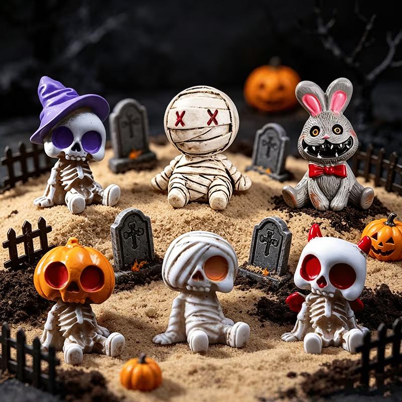 Halloween Mini Resin Figurine 6Pcs Cute Set Spooky Tiny Decor for Halloween Party Desktop Bedroom Ornament Gifts