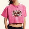 California 1987 Flowers Printed Washed Crop T-Shirt Womens Retro Crewneck Short Sleeve Fashion Clothes Summer Fitness Top